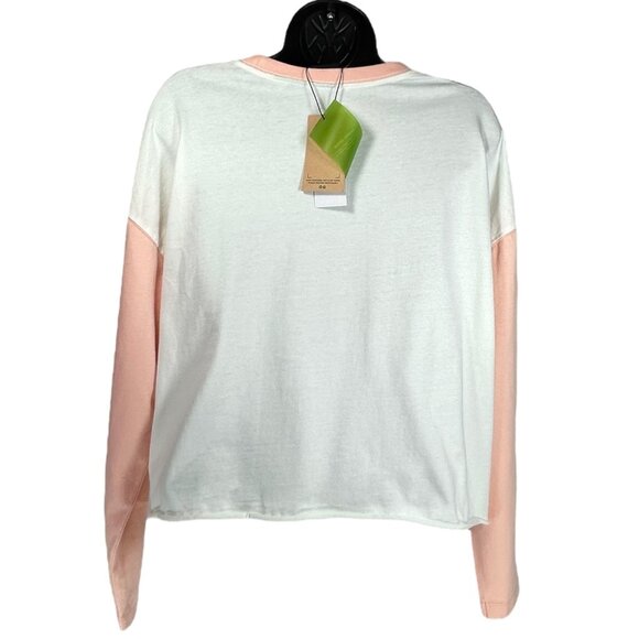 QUIKSILVER Cold Waves Crop Tee Sz  S White Pink Colorblock Logo Organic Cotton - Picture 7 of 16